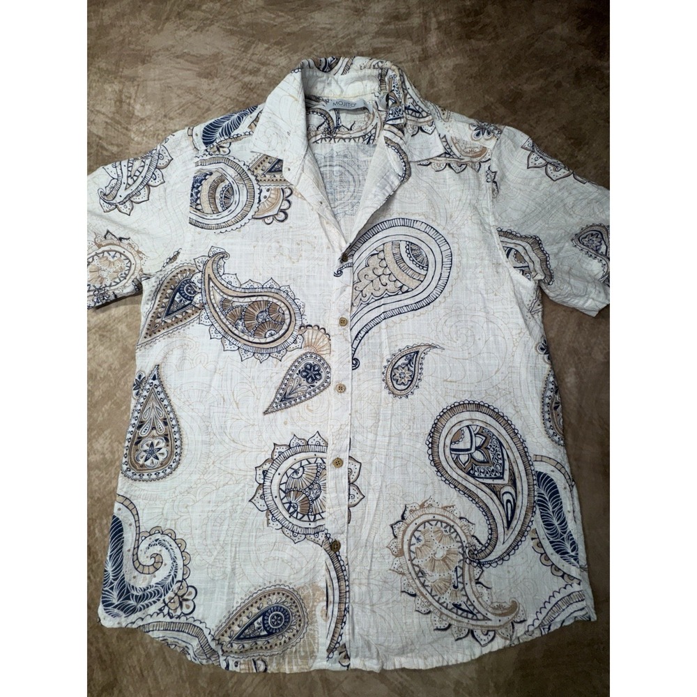 Mojito Floral paisley button down mens Cotton Linen Blend shirt Sz Large